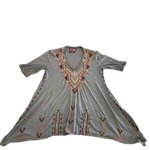 Johnny Was Embroidered Boho Festival Aztec Artisan Artsy Tunic Top SZ Medium